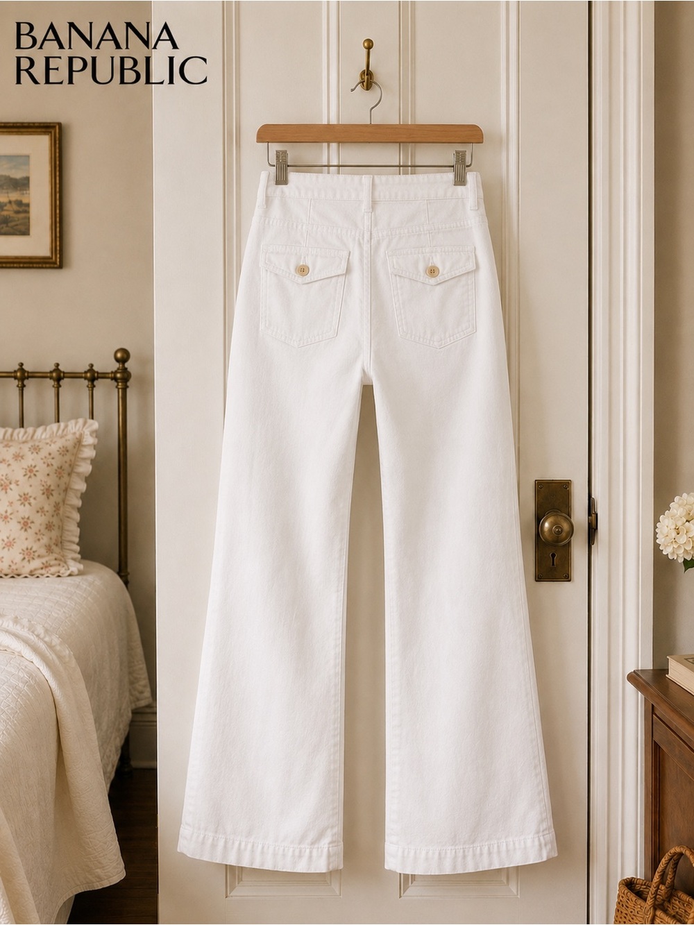 Like New - Banana Republic Low-Rise White Wide Leg Trousers, Neutral - Picture 6 of 16